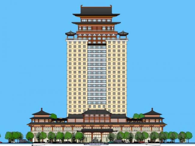 Sketchup酒店模型|高层酒店，现代中式风格