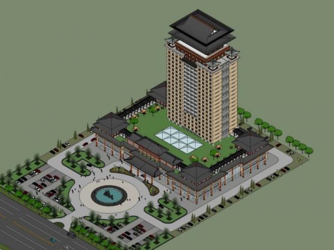 Sketchup酒店模型|高层酒店，现代中式风格