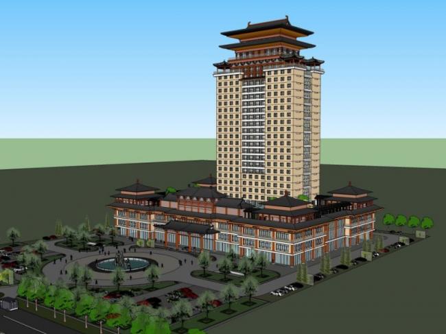 Sketchup酒店模型|高层酒店，现代中式风格
