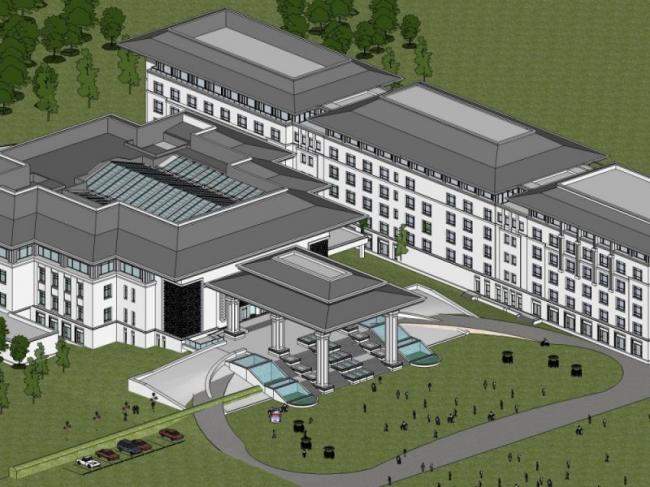 Sketchup酒店模型|多层酒店，现代中式风格