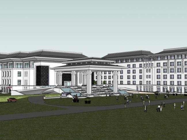 Sketchup酒店模型|多层酒店，现代中式风格