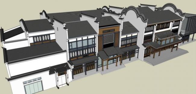 Sketchup商业模型|多层商业古街，仿古，中式风格