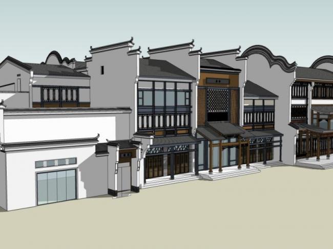 Sketchup商业模型|多层商业古街，仿古，中式风格