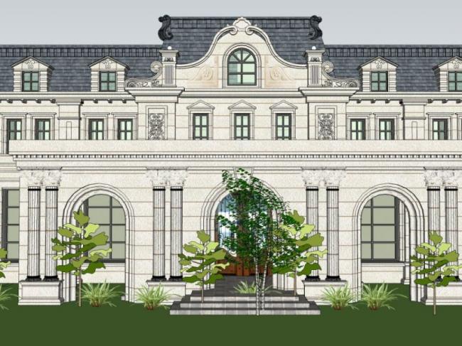 Sketchup商业模型|低层售楼处会所，欧式古典风格