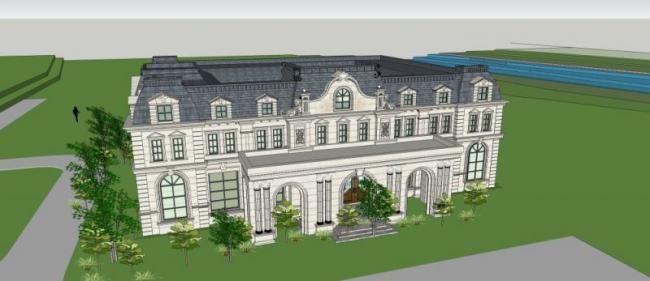 Sketchup商业模型|低层售楼处会所，欧式古典风格