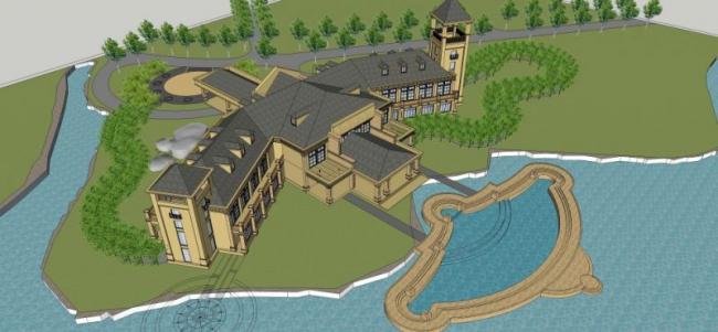 Sketchup商业模型|低层会所，中式风格