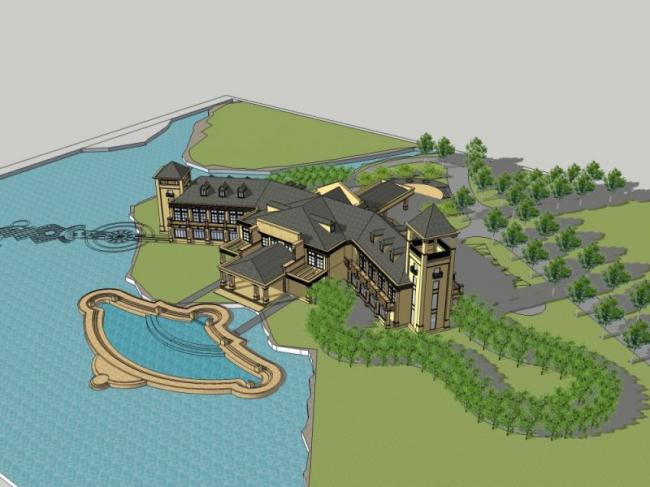 Sketchup商业模型|低层会所，中式风格