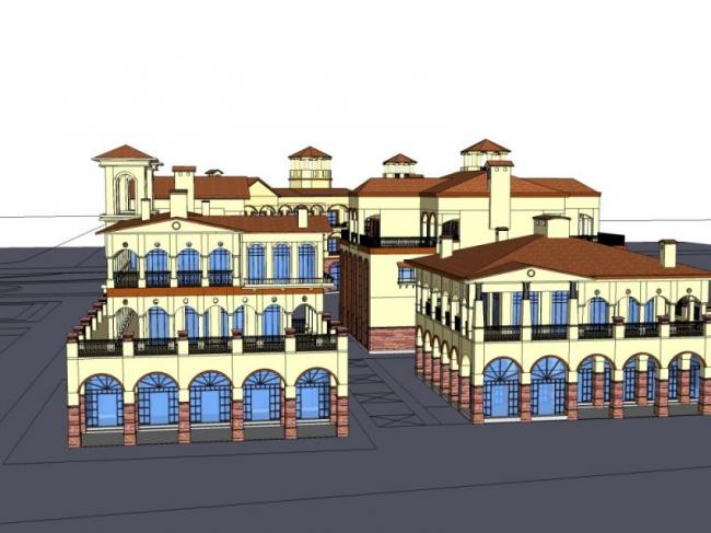 Sketchup商业模型|多层商业步行街，古典风格