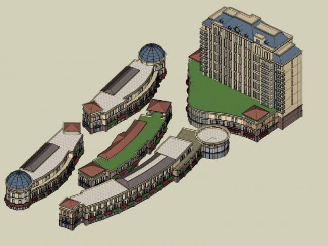 Sketchup综合体模型|多高层商住综合体，住宅，底层商业，古典风格