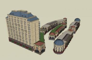 Sketchup综合体模型|多高层商住综合体，住宅，底层商业，古典风格-BIM建筑网
