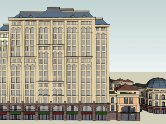Sketchup综合体模型|多高层商住综合体，住宅，底层商业，古典风格