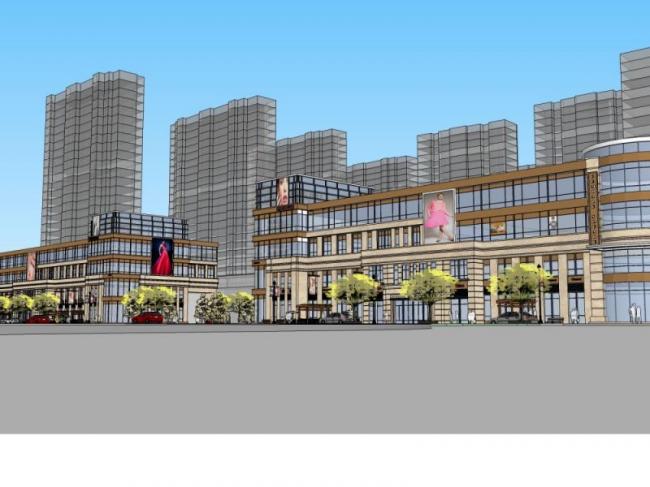 Sketchup商业模型|多层商业步行街，现代风格