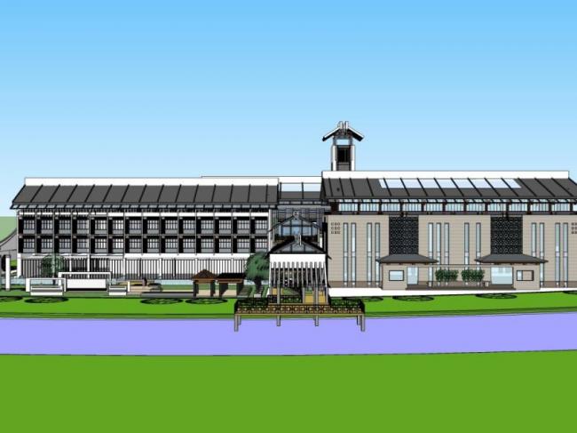 Sketchup文化模型|多层展览馆，文化建筑，中式风格