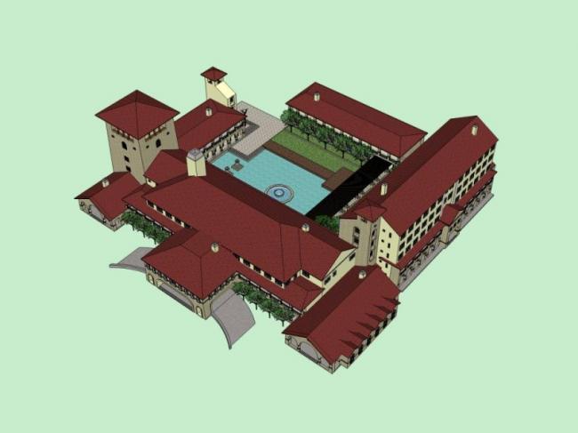 Sketchup办公模型|运动员接待中心，多层，现代风格