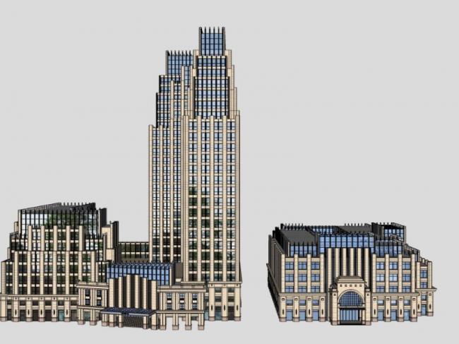Sketchup办公模型|多高层办公楼，现代风格