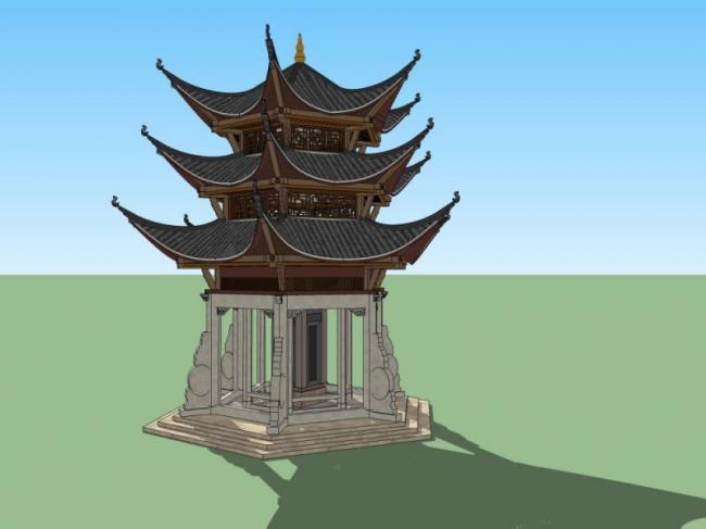 Sketchup小品模型|亭子，六角古亭，古建，中式风格，小品