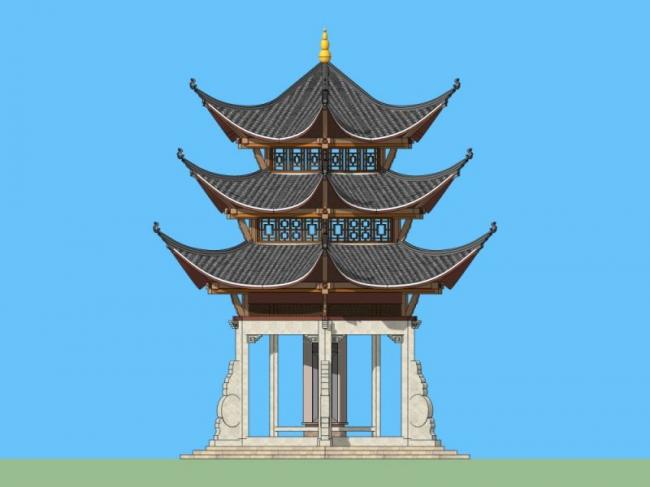 Sketchup小品模型|亭子，六角古亭，古建，中式风格，小品