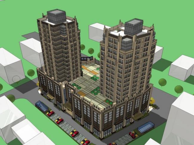 Sketchup综合体模型|多高层商住综合体，住宅，商业，古典风格