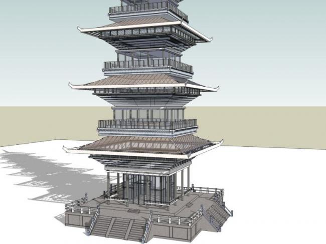 Sketchup古建筑模型|多层塔，仿古建筑，中式风格
