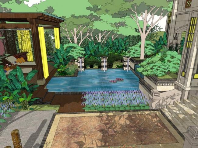 Sketchup景观模型|别墅景观，庭院景观，古典风格