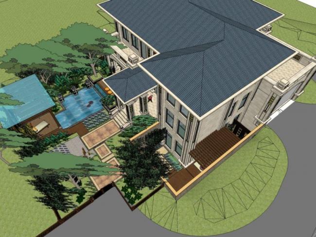 Sketchup景观模型|别墅景观，庭院景观，古典风格