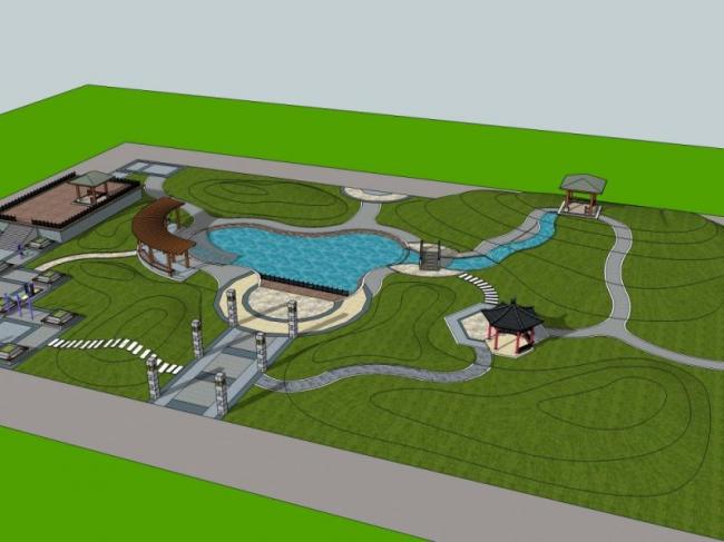 Sketchup景观模型|游园景观，公园景观，中式风格