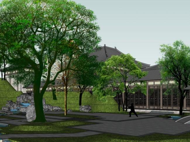 Sketchup景观模型|游园景观，庭院景观，中式风格