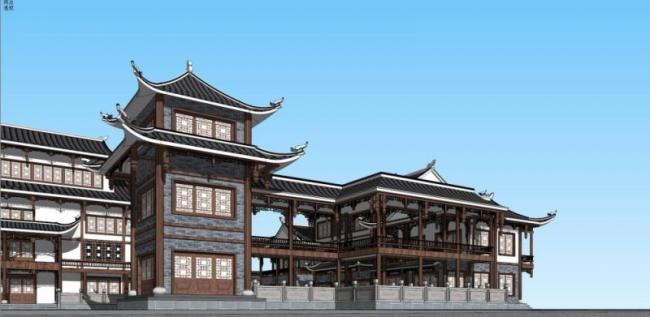 Sketchup古建筑模型|多层剧院建筑，中式风格，古建