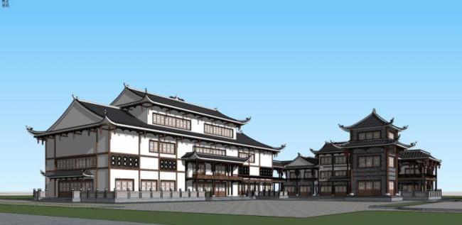 Sketchup古建筑模型|多层剧院建筑，中式风格，古建
