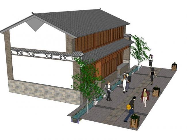 Sketchup商业模型|低层商业，中式风格