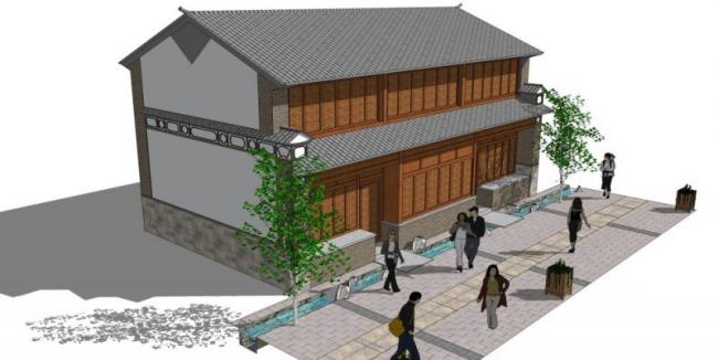 Sketchup商业模型|低层商业，中式风格