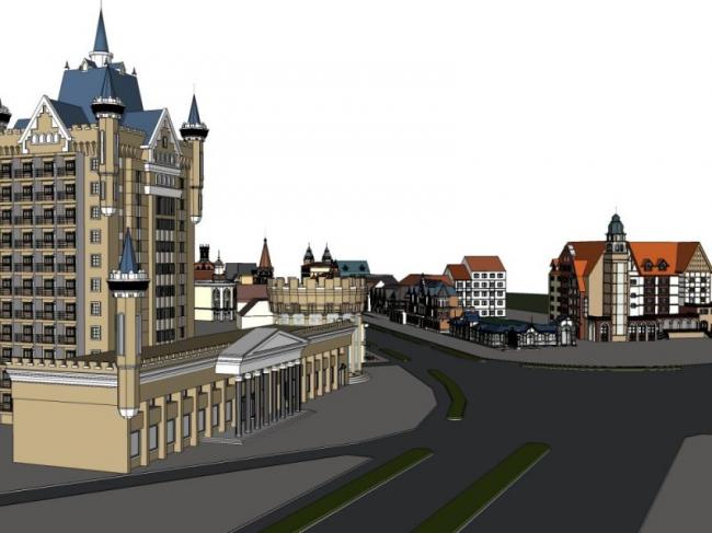 Sketchup商业模型|多层商业步行街，古典风格