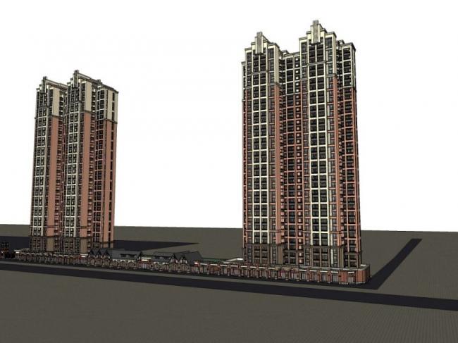Sketchup住宅模型|高层住宅，底层商业，居住建筑，古典风格