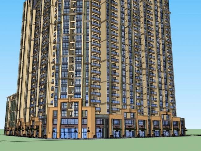 Sketchup住宅模型|多高层住宅，底层商业，现代风格
