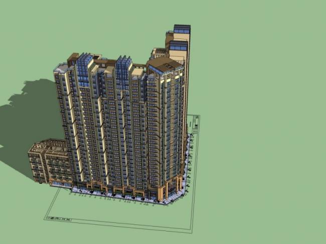 Sketchup住宅模型|多高层住宅，底层商业，现代风格