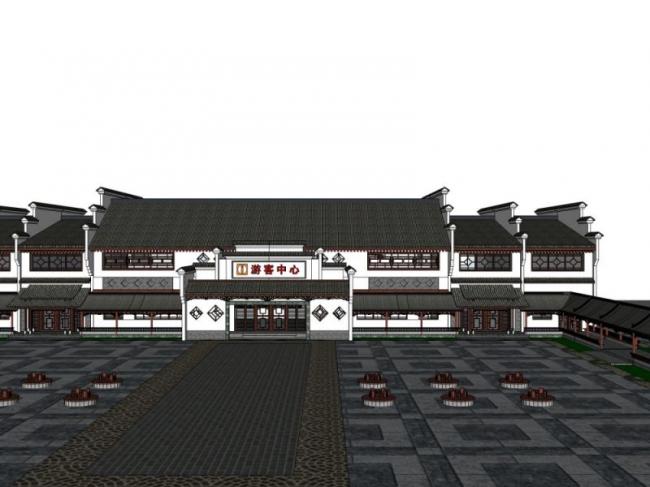 Sketchup商业模型|低层游客中心，现代中式风格