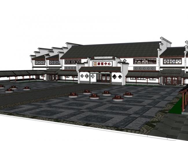 Sketchup商业模型|低层游客中心，现代中式风格