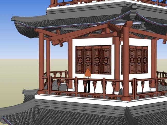 Sketchup古建筑模型|多层阁楼，六角阁楼，古建筑，中式风格