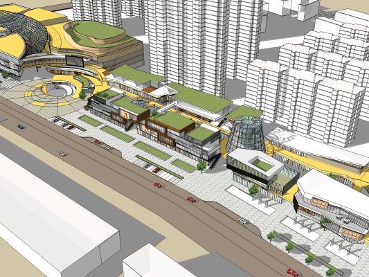 Sketchup商业模型|多层商业步行街，现代风格