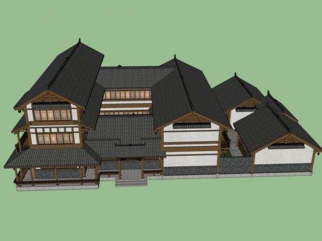 Sketchup古建筑模型|南方古建，多层，中式风格