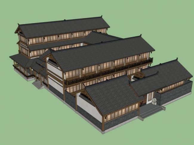Sketchup古建筑模型|南方古建，多层，中式风格