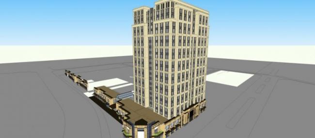 Sketchup综合体模型|多高层商住综合体，住宅，底层商业，古典风格