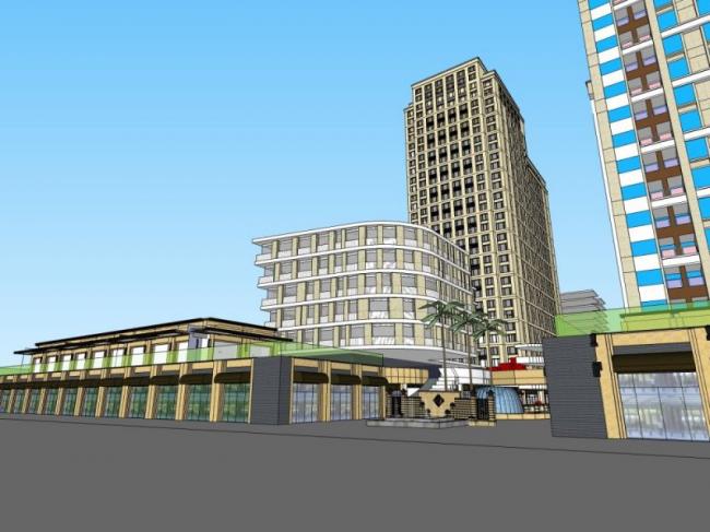 Sketchup综合体模型|多高层商住综合体，住宅，底层商业，古典风格
