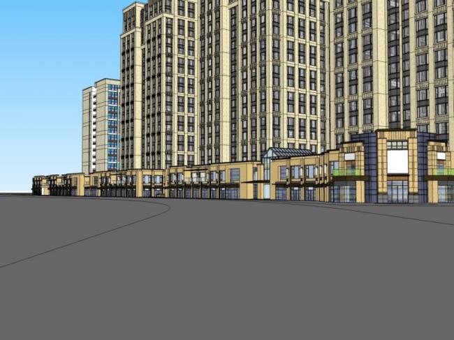 Sketchup综合体模型|多高层商住综合体，住宅，底层商业，古典风格
