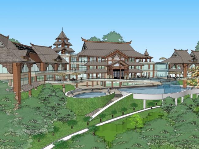 Sketchup商业模型|会所，现代中式风格