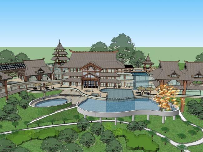 Sketchup商业模型|会所，现代中式风格