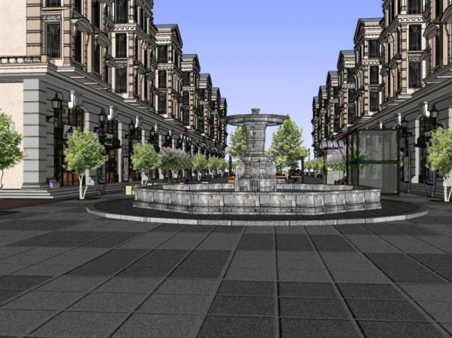 Sketchup商业模型|多层商业步行街，欧式古典风格