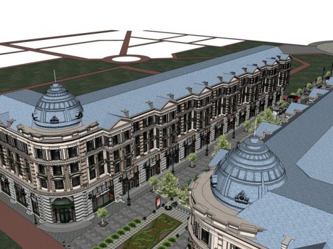 Sketchup商业模型|多层商业步行街，欧式古典风格