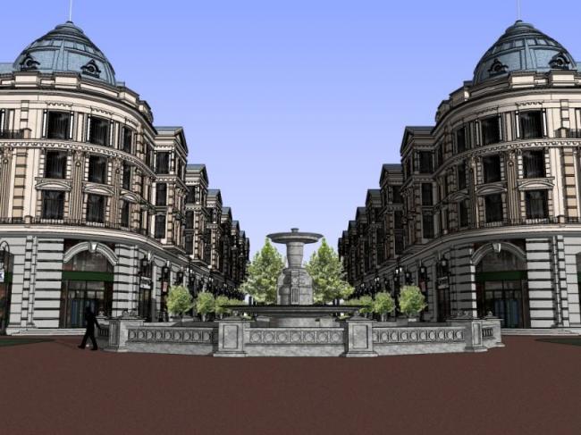 Sketchup商业模型|多层商业步行街，欧式古典风格