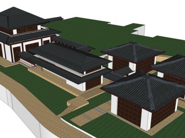 Sketchup文化模型|多层会展建筑群，文化建筑，中式风格